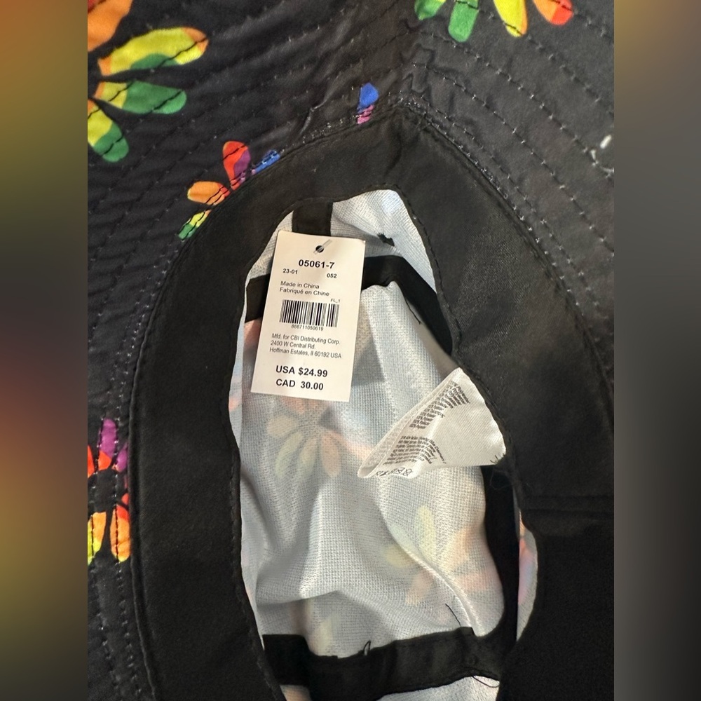 Claire’s Rainbow Daisy Black Bucket Hat Ladies Smiley Faces Fun Happy One Size - Picture 7 of 10